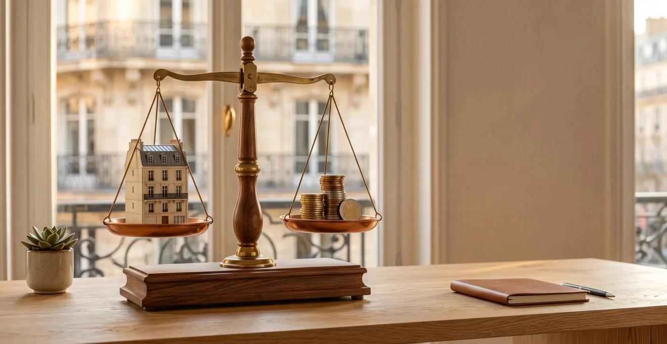 Balance symbolique entre une maquette de maison et des pièces de monnaie illustrant l'évaluation du bénéfice réel d'un avantage fiscal