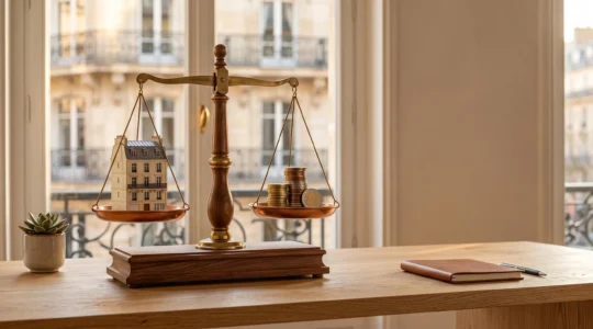 Balance symbolique entre une maquette de maison et des pièces de monnaie illustrant l'évaluation du bénéfice réel d'un avantage fiscal