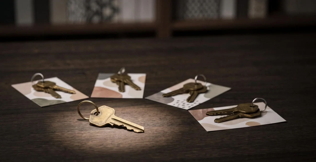 Trousseaux de clés symbolisant les différents dispositifs fiscaux immobiliers Pinel, Malraux, SCPI et PER