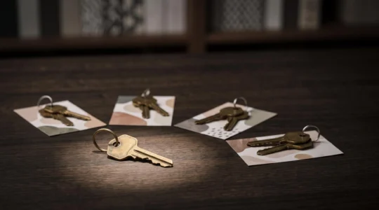 Trousseaux de clés symbolisant les différents dispositifs fiscaux immobiliers Pinel, Malraux, SCPI et PER