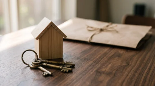 Trousseau de clés posé près d'une maquette de maison, symbole des obligations légales du bailleur avant la mise en location