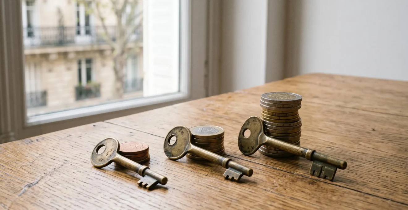 Trois clés de tailles différentes posées sur un plan symbolisant les trois durées d'engagement locatif possibles
