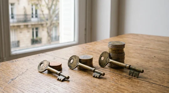 Trois clés de tailles différentes posées sur un plan symbolisant les trois durées d'engagement locatif possibles