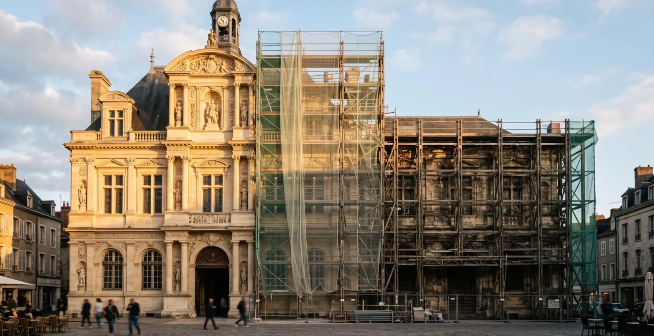 Façade d'un immeuble ancien en pleine restauration, symbole de la défiscalisation immobilière de la loi Malraux