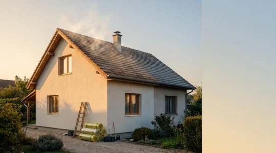 Façade d'une maison rénovée avec isolation thermique, symbolisant les travaux financés par MaPrimeRénov'