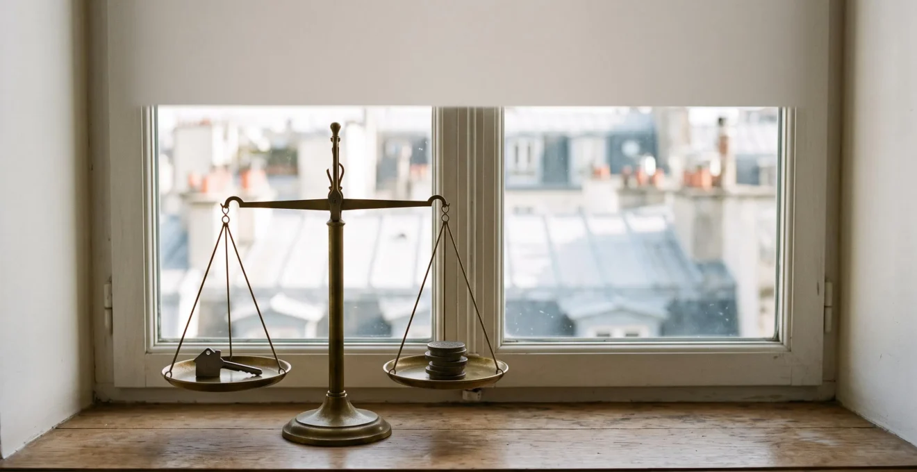 Illustration symbolique d'un équilibre entre une clé de logement et une réduction fiscale, représentant le compromis entre loyer modéré et avantage fiscal