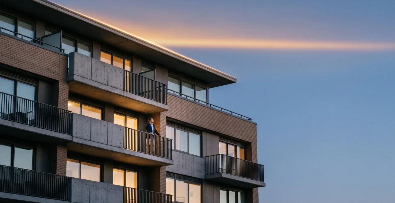 Illustration conceptuelle d'un plafond fiscal appliqué aux dépenses immobilières déductibles, symbolisé par une architecture urbaine et une ligne de niveau lumineuse.
