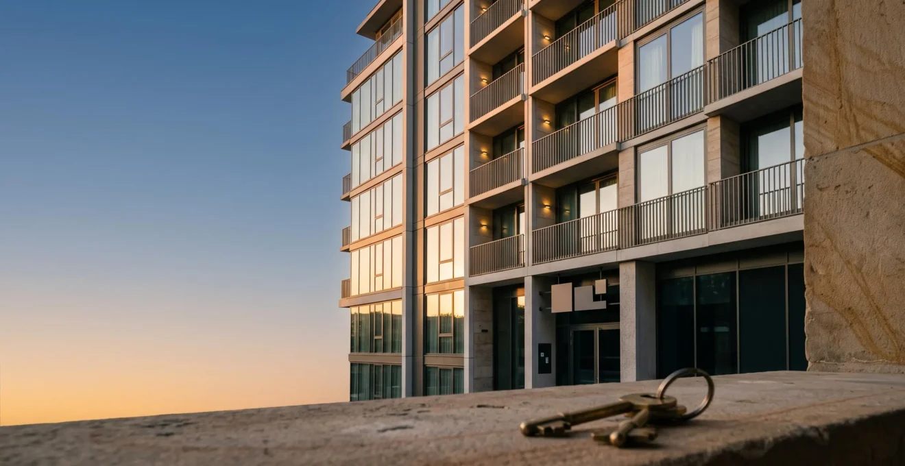 Immeuble moderne de résidence services au coucher du soleil, symbolisant l'investissement locatif et la récupération fiscale