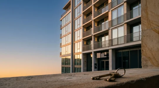 Immeuble moderne de résidence services au coucher du soleil, symbolisant l'investissement locatif et la récupération fiscale