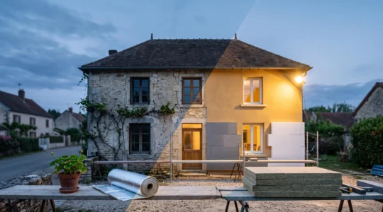 Maison en rénovation énergétique illustrant le passage d'une passoire thermique à un logement performant valorisé