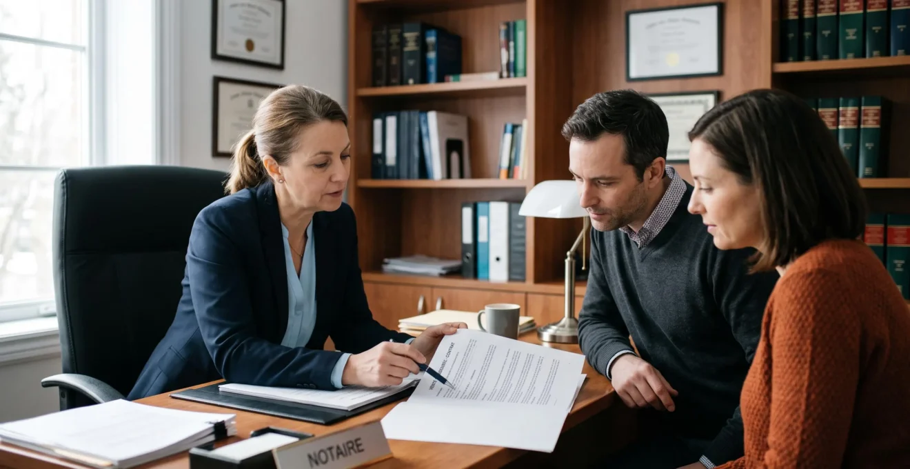 Conseiller juridique présentant des documents statutaires à des clients lors d'une consultation pour la création d'une SCI